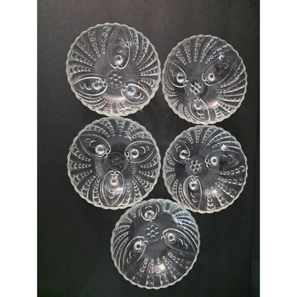 Set Of 5 Vintage Anchor Hocking Burple Bubble Clear Pressed Glass Dessert Bowls - Picture 1 of 4